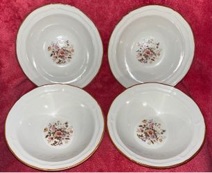 Vintage Antique Array Brick Oven Stoneware Meadow Flowers Set of 4 Cereal Soup 7” x 2” Bowls FLAWLESS!