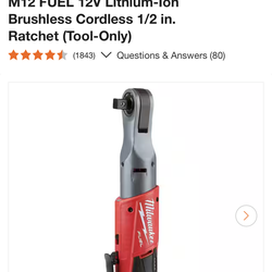 Milwaukee  M12 FUEL 12V Lithium-lon Brushless Cordless 1/2 in. Ratchet