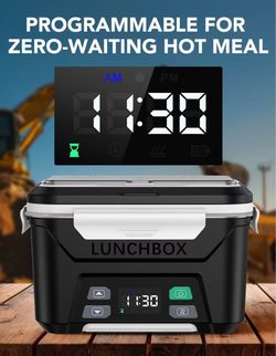 MPOW Cordless Electric Lunch Box, Heated Lunch Box Battery Powered with Automatic Scheduled Heating, 5.5 Cups Capacity, with Removable Tray Divider, D
