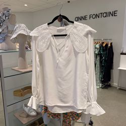 Women’s Anne Fontaine White Embroidered Blouse Top NWT