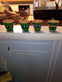 TMNT Hand-Painted Terra Cotta Pots Set of 4