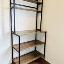Table With Shelves Wood Look With Metal Black 