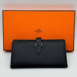 Hermes Bearn Soufflet Bifold Long Wallet Epsom Noir Black France Box