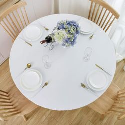 NLMUVW Round Fitted Vinyl Tablecloth with Elastic Edge 100% Waterproof Oil Proof PVC Table Cloth Wipe Clean Table Cover for Indoor and Outdoor, Grey, 