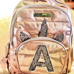 Rose Gold Quilted Unicorn Initial Backpack in the letter A. New with tags. Girls love them!Backpack 12" W x 5" L x 17" H. Brundage and Chester. Check 