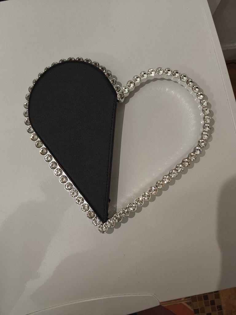 Black Heart Rhinestone Evening Bag