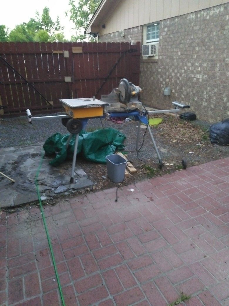 12 Inch DeWalt Miter Saw And Kobalt Stand With A Tile Saw