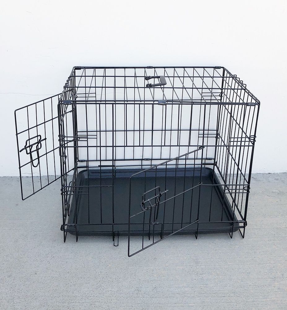 New In Box $30 Double Door 24” Dog Crate Cage Folding Metal Kennel, Plastic Tray 24x17x19 Inches 