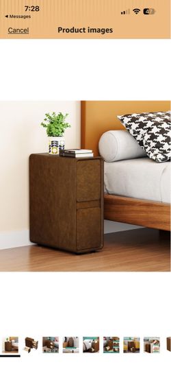 7.8" W Faux Leather Narrow Nightstand, Modern Fully-Assembled Bedside Table with Drawers, Wood Night Stand Small Accent End Table & Side Table for Bed