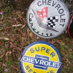 Chevrolet Corvette or Chevy Super Service Metal Button Signs 