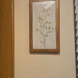 Vintage 70s framed ceramic tile wall art.