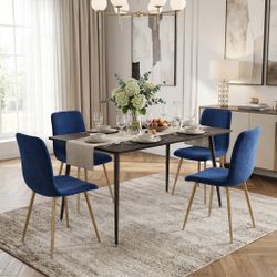Homy Casa Scargill 4PC Modern Upholstered Dining Chair, Blue, Open Box