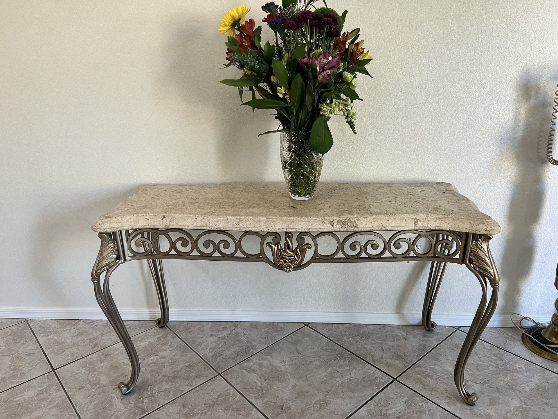 Real Marble coffee table, Antique Cast Iron Console Table