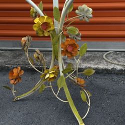 Glass Table Top Base With Flowers For Garden,  Vintage Rustic Metal