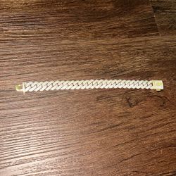 GLD Gold Cuban Diamond Prong Set Bracelet 