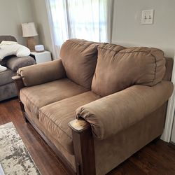 Brown Suede Wooden Couch