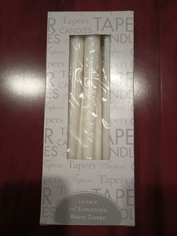New 12 Pack 10" Unscented White Tapers Candles Box Set