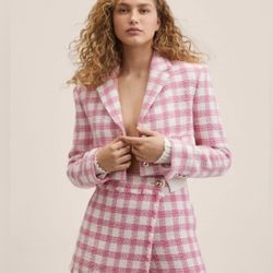 House of Harlow 1960 Women's Pink Tweed Cropped Blazer and Short Set Size Medium