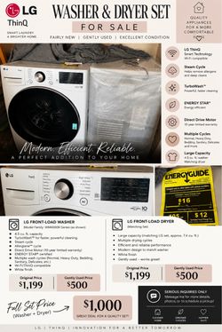 LG THINQ WASHER & DRYER SET – $1,000