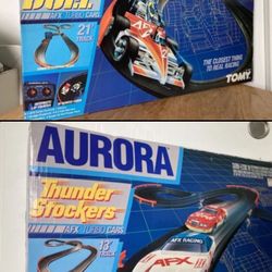 2 Boxes Of Race Track Tomy Aurora Formula 1 Duel Plus Thunder Stockers Vintage Slot 