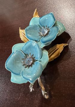 Vintage Coro Blue Flower Brooch