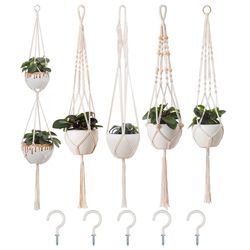 5 Set Macrame Plant Hanger Garden Flower Pot Holder Hanging Planter Basket Indoor Decor