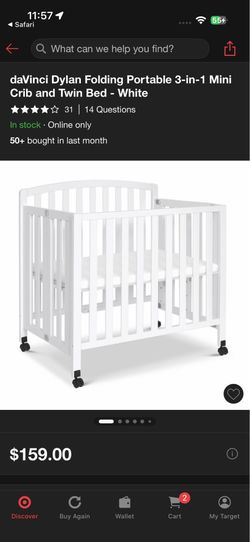 DaVinci Dylan Foldable and Portable 3 in 1 mini crib / twin bed - WHITE