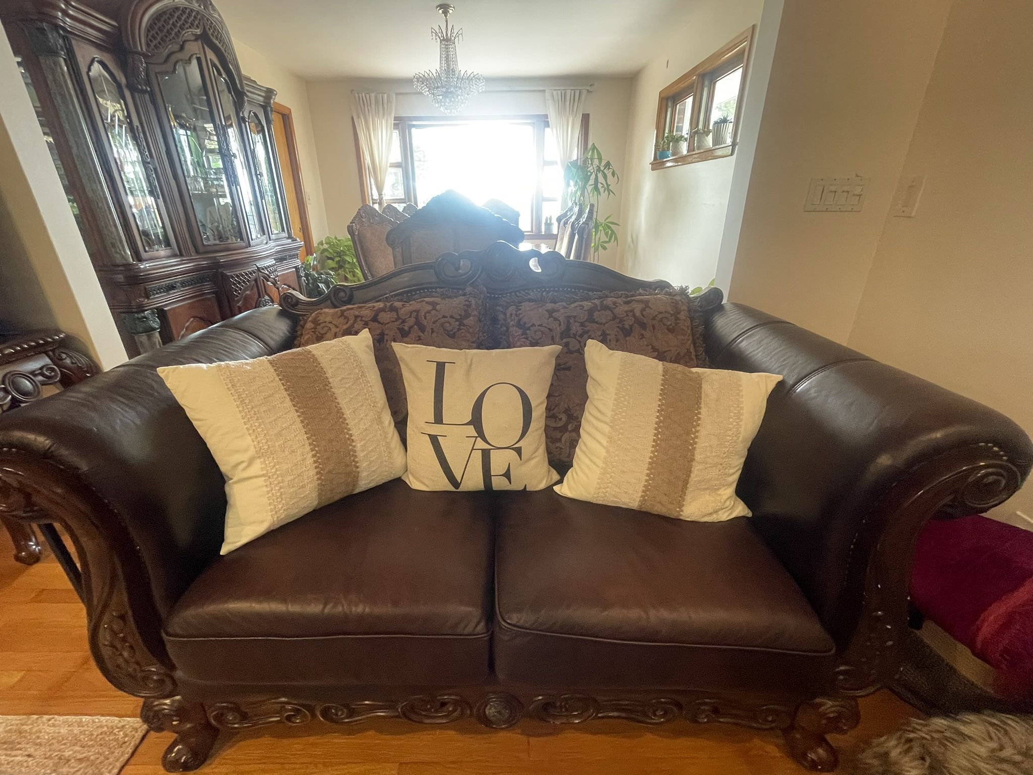 ASHLEY MONACO 7-PIECE SET SOFA, LOVE SEAT, 2 hair and a half, END TABLE, COFFEE TABLE, and CONSOLE TABLE