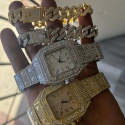 Moissanite Watch And Bracelet 