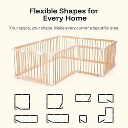 HARPPA Baby Gate Playpen Wooden Playpen for Babies and Toddlers Large Play Yards Baby Fence Play Area 71.5 x 79.5 x 24 inch 
