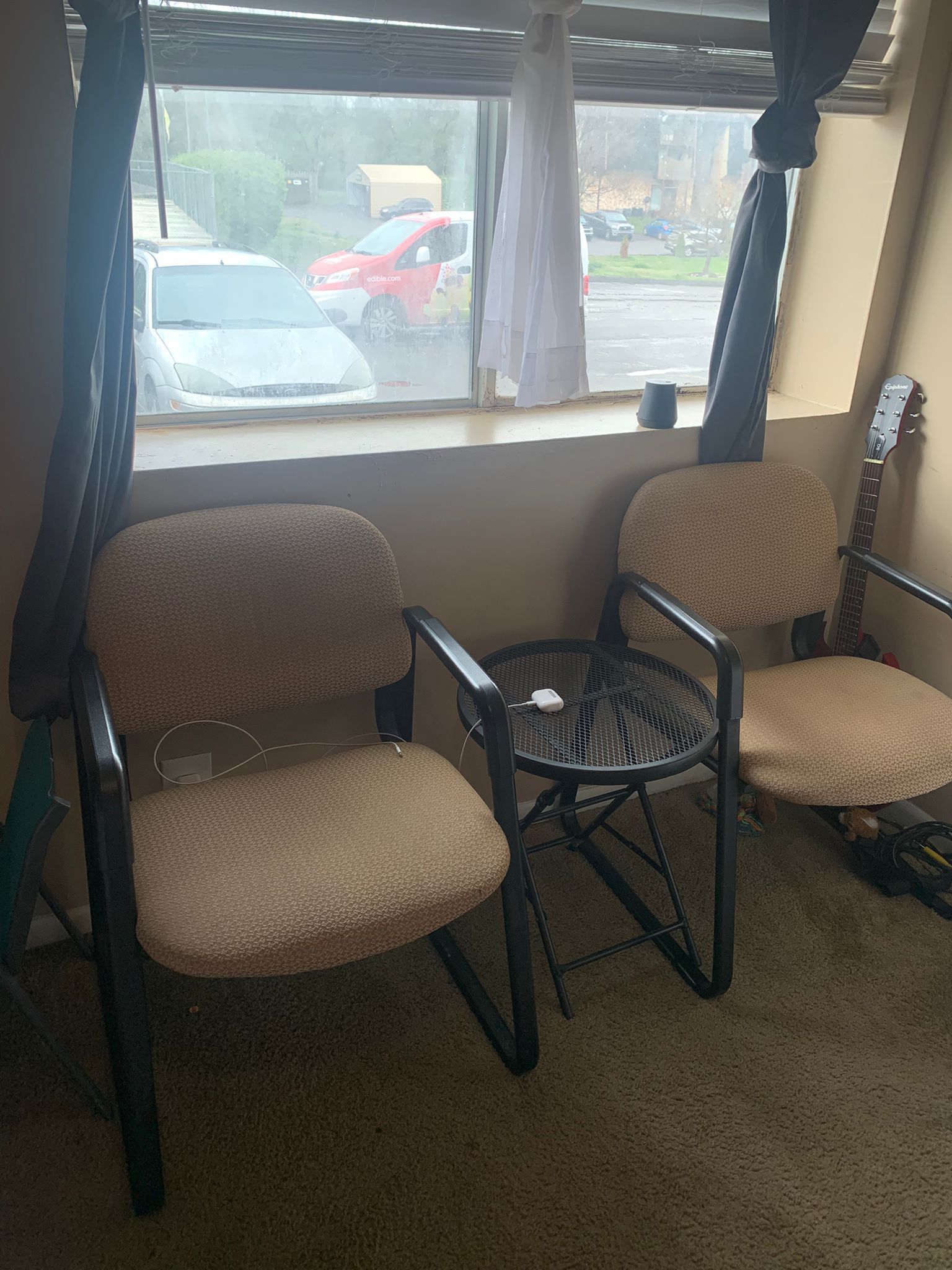 2 Coffee Color Office Chairs & 1 Metal Stool/table