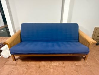 Wood Futon with Blue Mattress