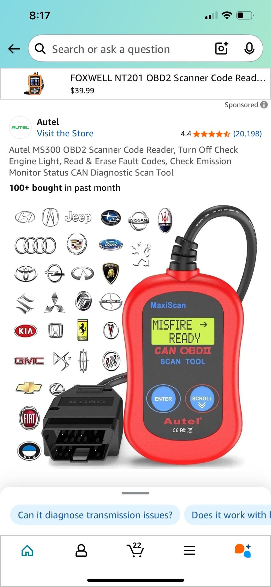 Autel MS300 OBD2 Scanner Code Reader, 