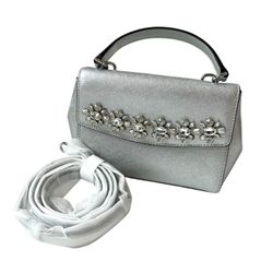 NWT Michael Kors jeweled XS mini satchel crossbody bag AVA Silver