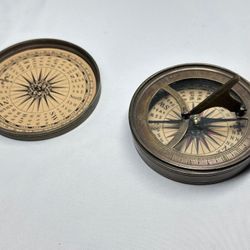 #696 Vintage Folding Sundial & Compass Brassa Desk Decor