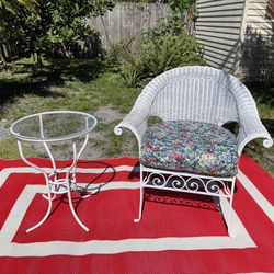 Patio Chair With Cushion And Small Table With Glass (Metal, Rattan And Glass) Good Condition $60 Firm On Price