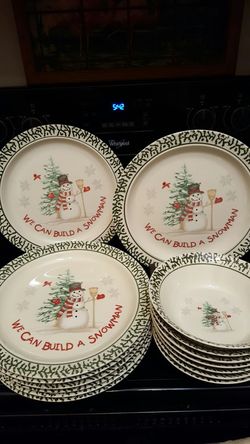 Adorable Set of Snowman Stoneware Dishes