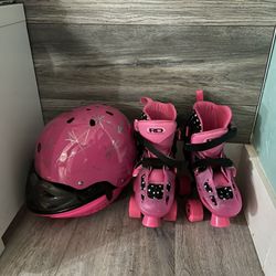 Girls Skates With Rollerblade Adjustments And American Doll Dresser With Clothing 