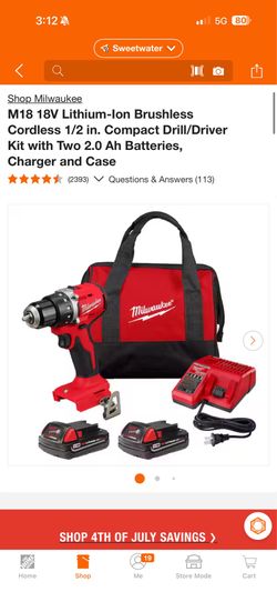 M18 18V Lithium-Ion Brushless Cordless 1/2 in. Compact Drill/Driver Kit with Two 2.0 Ah Batteries, Charger and Case