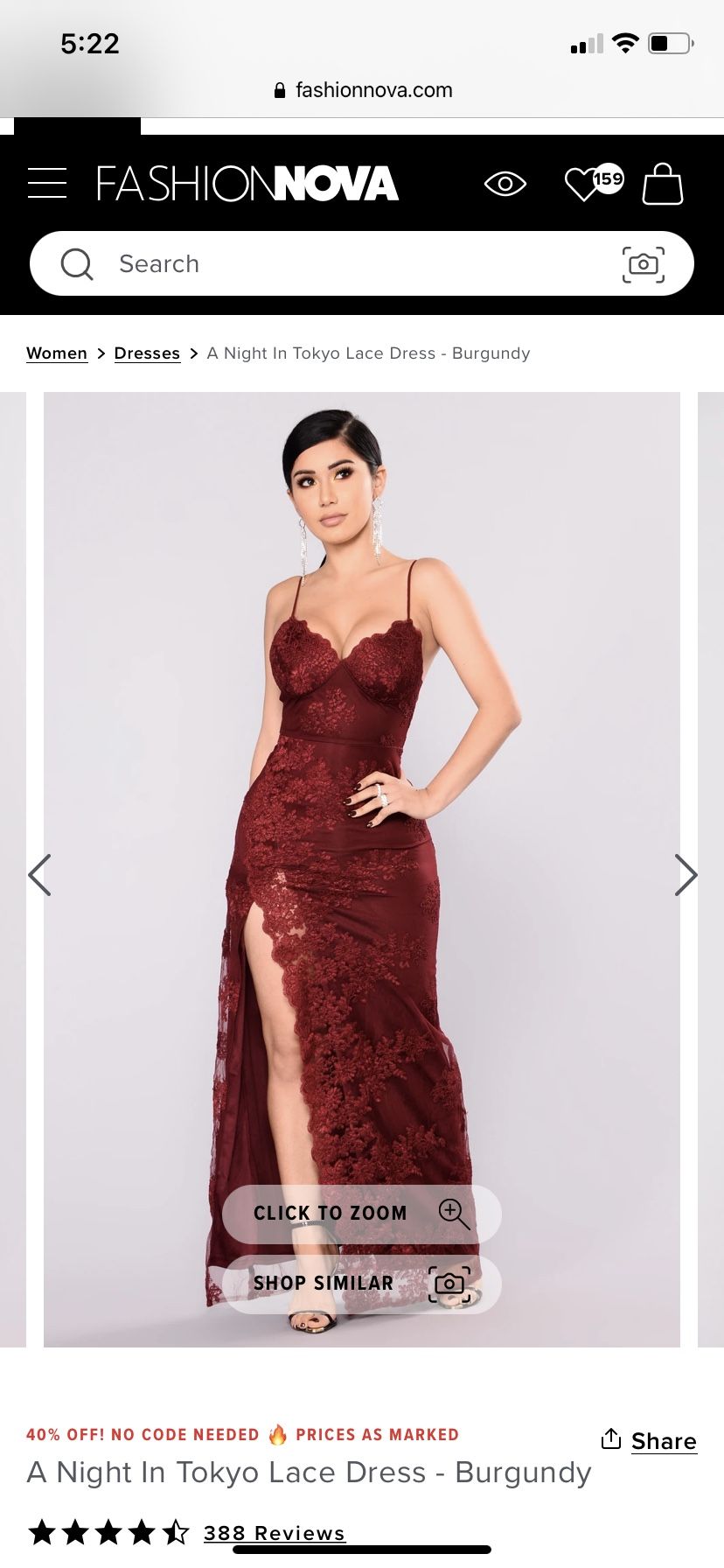 Fashion Nova Burgundy Lace Dress