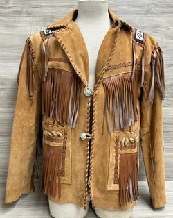 Generic Western Leather Fringe Beaded Jacket Size M (PO1024885)