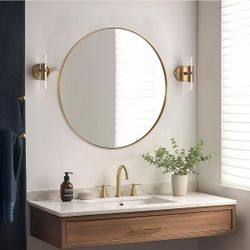 ANDY STAR Gold Round Mirror, 36’’ Brushed Gold Circle Bathroom Mirrors in Stainless Steel Metal Frame 1" Deep Set Design