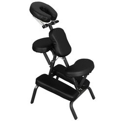 Portable Tattoo Salon Spa Chair Black Folding PU Leather Pad Travel Massage Seat, Black