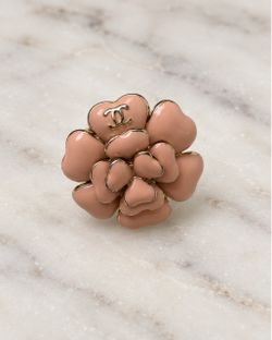 Pink Enamel Camellia Flower Statement Ring