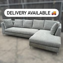 Custom Carter Grey-Blue Boucle 2 Piece Sectional Couch Sofa - 🚚 DELIVERY AVAILABLE 