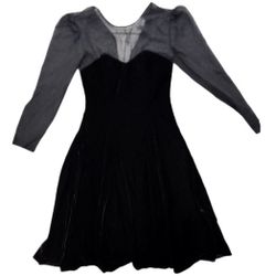 Vintage Karen Lucas for Niki Black Puff Shoulder Sweetheart V-Back Velvet Dress