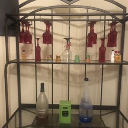 Floor Wine Bottle & Glass Rack (Brown)