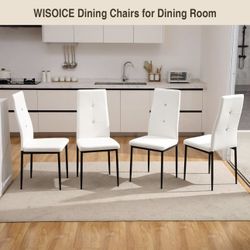 set of 4 dinning chairs white leather 