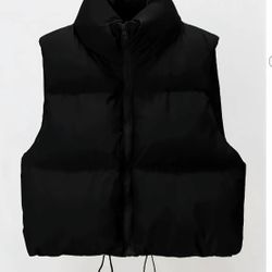 Casual Fall & Winter Solid Stand Collar Zip-Up Cropped Cotton Coat