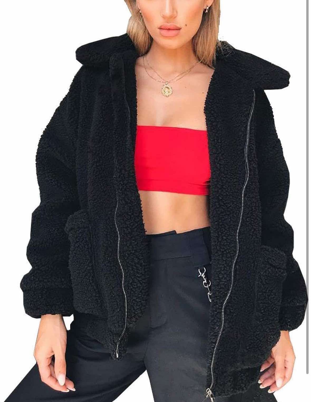 Women's Fashion Winter Coat Sherpa Fleece Faux Fur Shearling Oversized Trendy Jacket Warm R30, medium